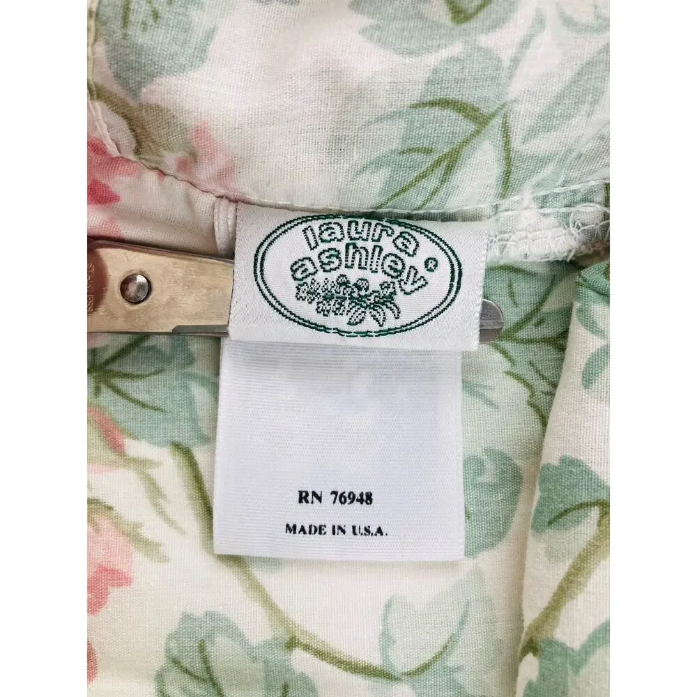 Vntge Laura Ashley KING Cottage Rose Set 2 Ruffled Pillow Shams Green Pink Cases
